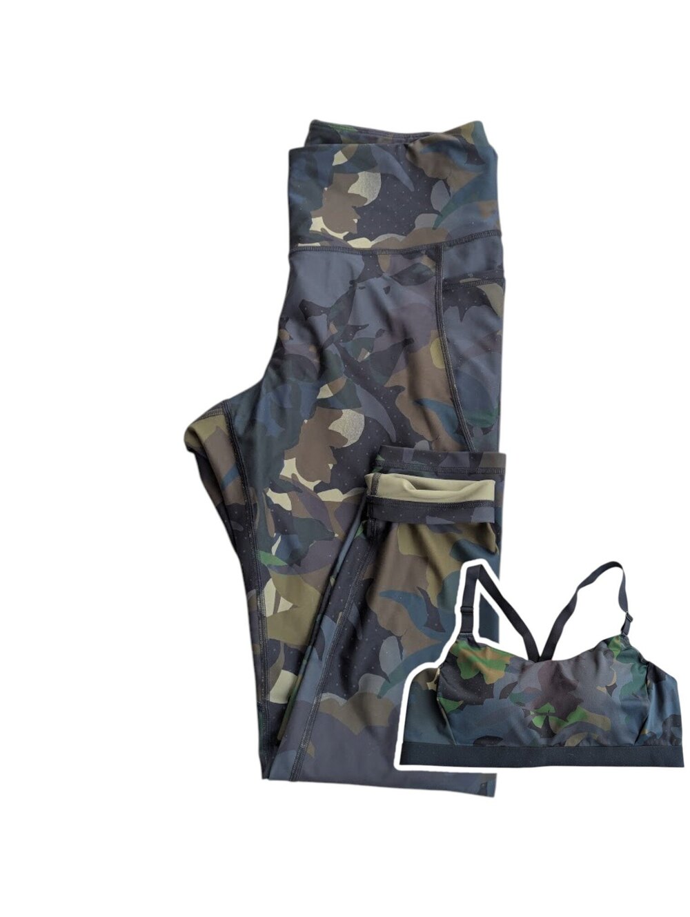 Old Navy Active XL Green Camo Leggings Sports Bra Set Go-Dry Workout 16x8 14x16
